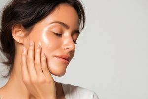 Woman following a gentle sensitive skin care routine with soothing skincare products and healthy glowing skin by morningsun