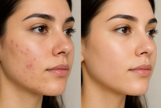 Minimal skincare routine for sensitive skin featuring cleanser, moisturizer, sunscreen, and calm healthy complexion by Morningsun